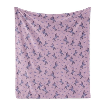 Unicorn Soft Flannel Fleece Throw Blanket, Polygonal Origami Inspired in a Monochrome Layout, Cozy Plush for Indoor and Outdoor Use, 50" x 60", Lilac Blue Violet, by Ambesonne