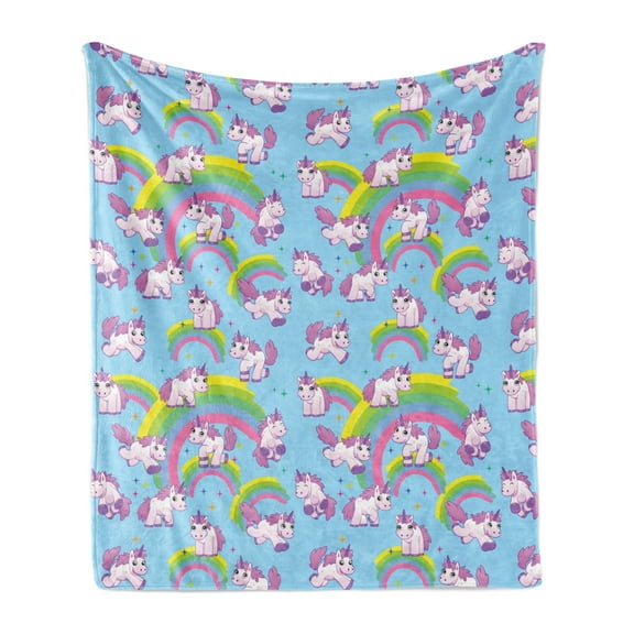 Unicorn Soft Flannel Fleece Throw Blanket, Repeating Pattern Beast Purity Grace Friendship Graphic Art, Cozy Plush for Indoor and Outdoor Use, 50" x 70", Multicolor, by Ambesonne
