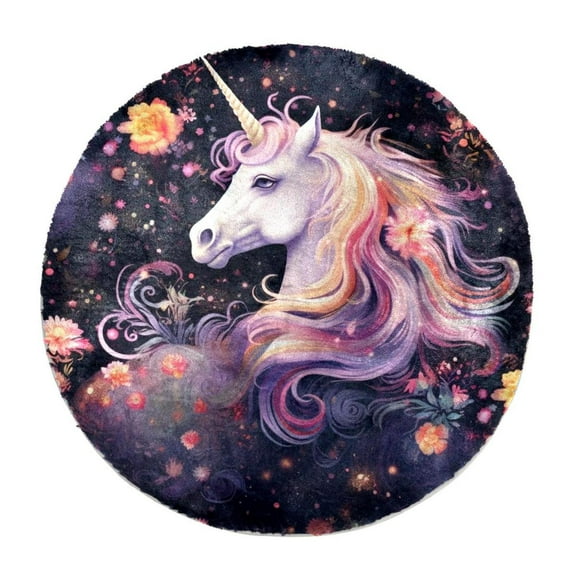 Unicorn Soft Round Rug, Fluffy Furry Circle Rug for Teens Kids Baby Girls Boys Room,Fuzzy Plush Circular Carpet Dorm,Bedroom,Nursery Room Home Decor