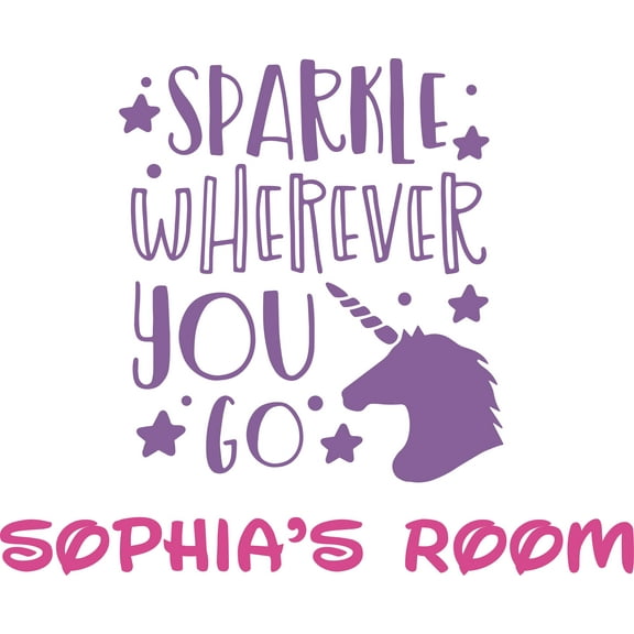 Unicorn Sparkle Wherever You Go Customized Wall Decal - Custom Vinyl Wall Art - Personalized Name - Baby Girls Boys Kids Bedroom Wall Decal Room Decor Wall Stickers Decoration Size (20x40 inch)