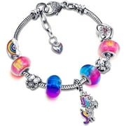 BLA CURRENT Unicorn Sparkly Crystal Charm Bracelet Bangle with Gift Box Set for Girl Lady