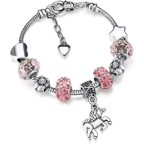 Unicorn Sparkly Crystal Charm Bracelet Bangle with Gift Box Set for Girl Lady