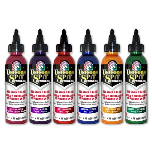 Unicorn SPiT Sparkling - Gel Stain & Glaze - 4oz Sparkle Collection - Dolly Firebird, Golden Gosling, Lavish Lovebirds, Sapphire Swift, Starling Sasha, Violet Vulture