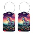thumbnail image 1 of Unicorn Square PU Leather 2 Pack Travel Tag - Bag Tag - Suitcase Tag with Privacy Cover and Stainless Steel Ring - Suitable for Travel, Backpack, and Handbag, 1 of 7