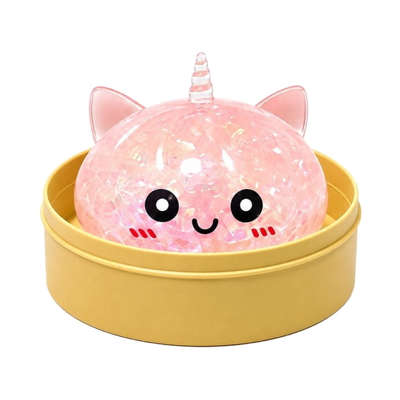 Unicorn Squishy Toy with Glitter Beads and Steamer Basket, 3.5 X 2 Inches, Pink, for Kids, Relaxation Squeeze Toy