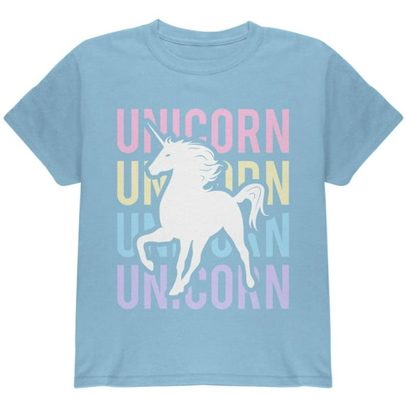 Unicorn Stacked Repeat Youth T Shirt Light Blue YMD