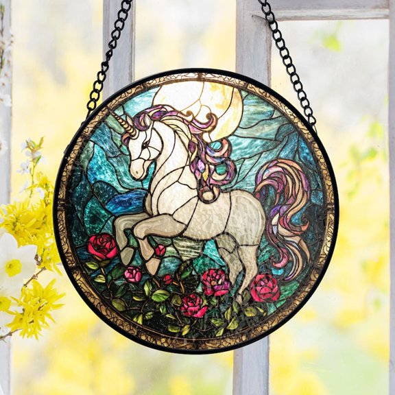 Unicorn Stained Glass Suncatcher, Magical Moonlight Design, Fantasy Window Art, Enchanted Glass Decor, Gift for Dreamers and Kids