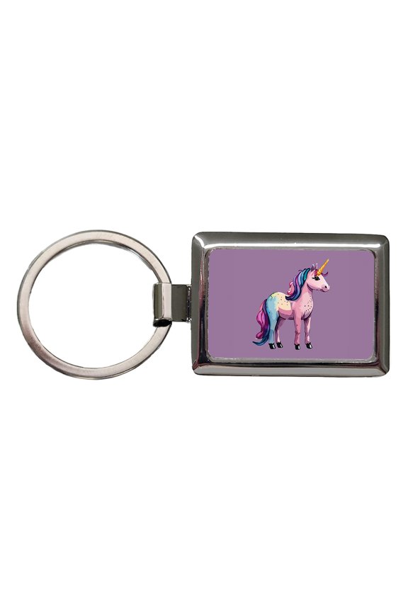 Unicorn Standing Colorful Metal Rectangle Keychain