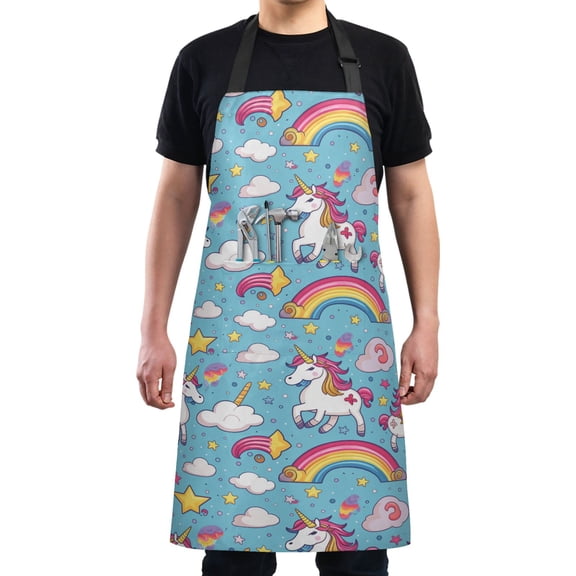 Unicorn Star Clouds Rainbow Kitchen Apron with 2 Pockets Adjustable waterproof Cooking Aprons for Women Men Chef