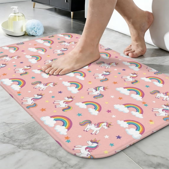 Unicorn and Star Pink Pattern Non-Slip Bath Mat, Kitchen Floor Mat with ...