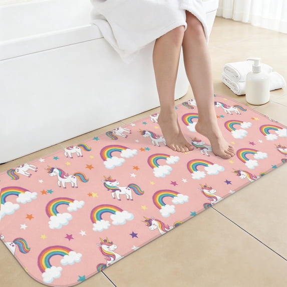 Unicorn and Star Pink Pattern Non-Slip Bath Mat, Shower Room Rug with ...