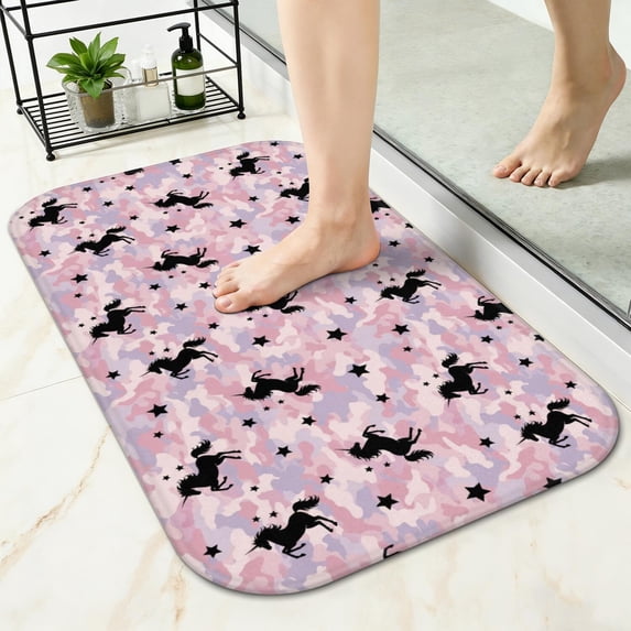 Unicorn and Star Pink Pattern Non-Slip Bath Mat, Shower Room Rug with ...