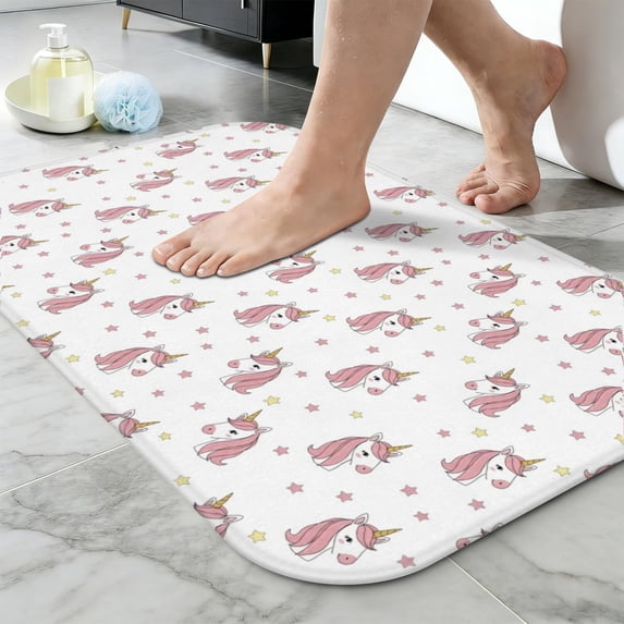 Unicorn and Star White Pattern Non-Slip Bath Mat, Entryway Door Rug ...