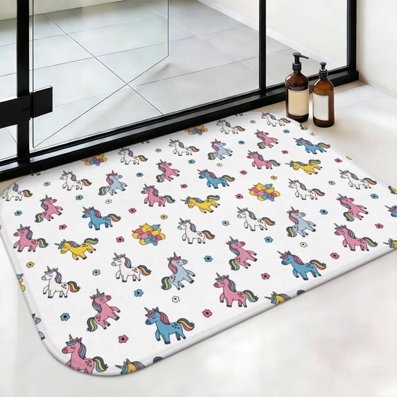 Unicorn and Star White Pattern Non-Slip Bath Mat, Kitchen Floor Mat ...