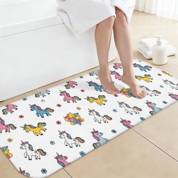 Unicorn and Star White Pattern Non-Slip Bath Mat, Shower Room Rug with ...