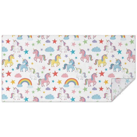 Unicorn and Star White Pattern Rectangle Tablecloth 60"x120", Waterproof Polyester Wipeable Spillproof Table Cover for Dining Camping Indoor and Outdoor Use