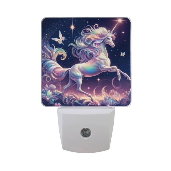 Unicorn Stars Butterflies Flower Night Light 2 Pack LED Nightlight Plug into Wall Dusk to Dawn Sensor Soft White