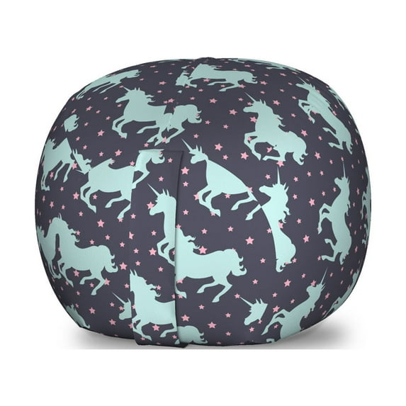 Unicorn Storage Toy Bag Chair, Magic Horse Twinkle Little Spot Stars and Dark Background Art, Stuffed Animal Organizer Washable Bag, Large Size, Dark Blue and Pink, by Ambesonne