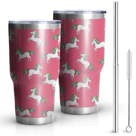 Unicorn and Stripe Pink Pattern 30oz Insulated Stainless Steel Tumbler ...