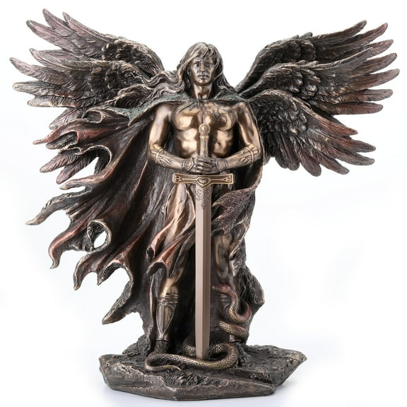 Unicorn Studio WU75976A4 Guardian Angel Statue in 6 Winged with Sword and Serpent, 11-inch Cold Cast Bronze