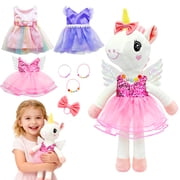 Unicorn Stuffed Animal Playset, 3 Ballet Dress-Up Toys for Girls Ages 3-6