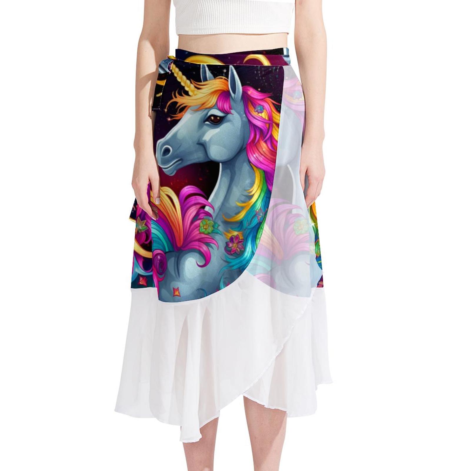Wavlynn Silk Chiffon Beach Tunic Dress With Rainbow Patchwork Hem In Crisp White main image 0