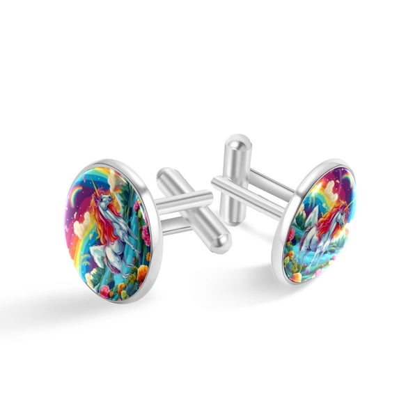 Unicorn Stylish Shirt Cufflink Set Made of Stainless Steel for Formal Wear - for Weddings and Special Occasions - Silver Jewelry Option Available