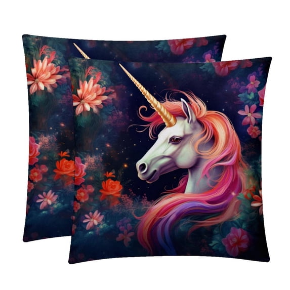 Unicorn Stylish Velvet Throw Pillow Covers Inserts Set of 2 for Bed & Chair - Unique Patterns, 16x16, 18x18, & 20x20 Inches for Any Occasion!