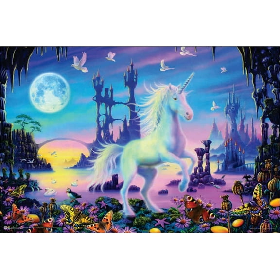 Unicorn Sunset by Danny Flynn - Non-Flocked Blacklight Poster 36" x 24"
