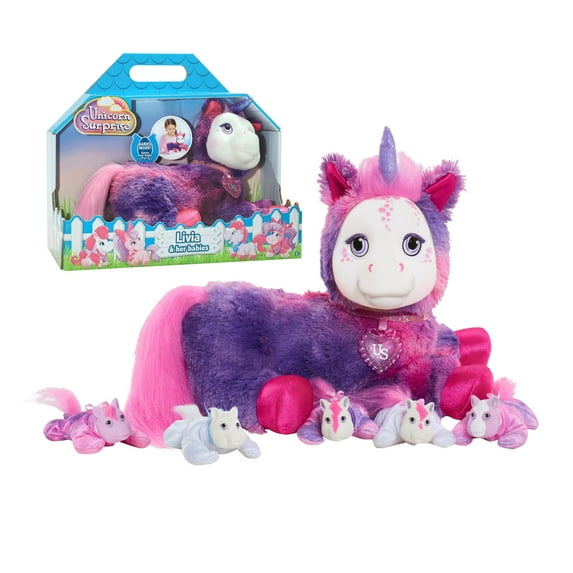 Just Play Unicorn Surprise Livia, Purple and Pink Stuffed Animal Unicorn and Babies, Toys for Kids, Preschool Ages 3 up