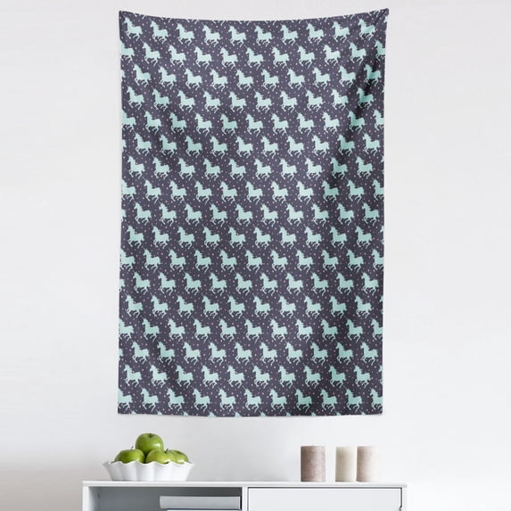Unicorn Tapestry, Fantasy Horse Silhouettes with Star Motifs Ornate Mythical Animal, Fabric Wall Hanging Decor for Bedroom Living Room Dorm, 5 Sizes, Dark Indigo Multicolor, by Ambesonne