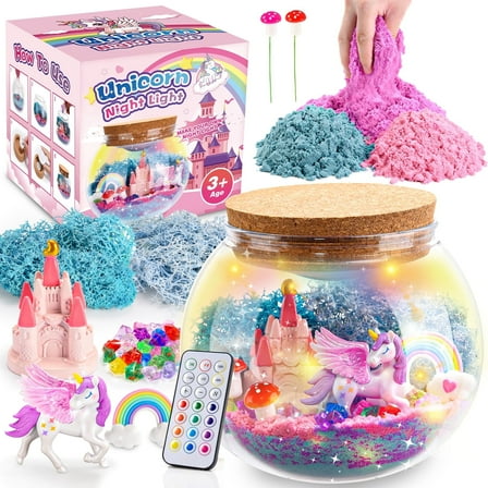 Unicorn Terrarium Craft Kit for Kids, Unicorn Gifts for 3 4 5 6 7 8 Year Old Girls, Craft Kits for Kids Girls Age 3-9, Kids LED Night Light, Birthday Gifts for 5-12 Year Old Girls