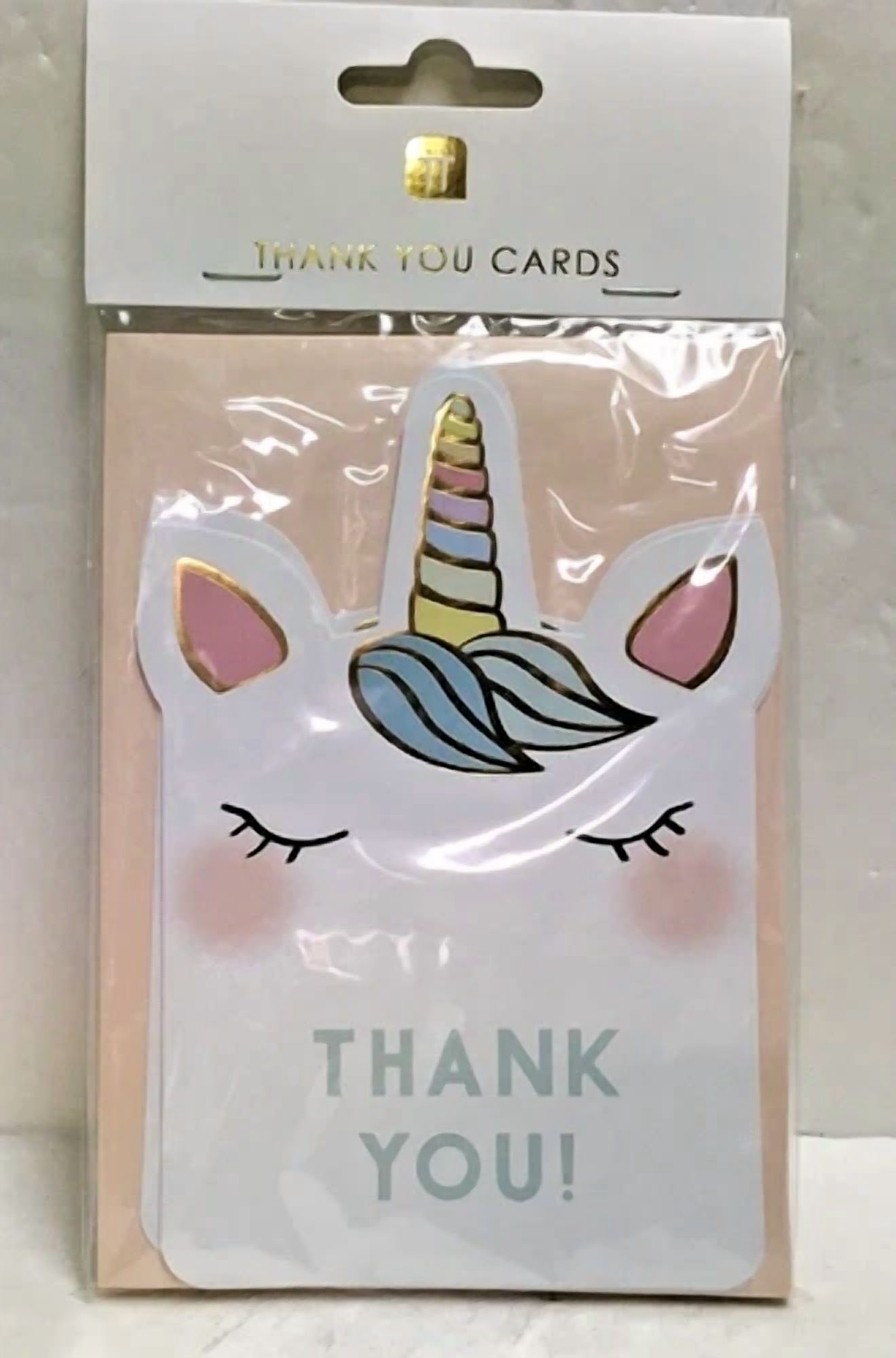 Unicorn Thank You Cards + Pink Envelopes Pack Of 8 ( Talking Tables ) Nip