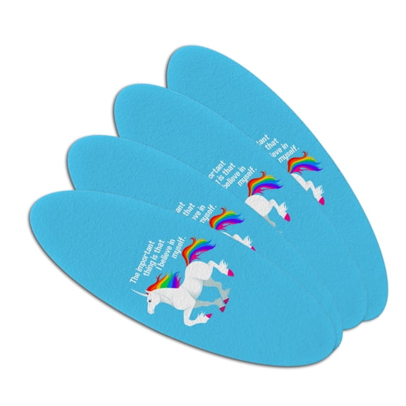 Unicorn The Important Thing is That I Believe in Myself Double-Sided Oval Nail File Emery Board Set 4 Pack