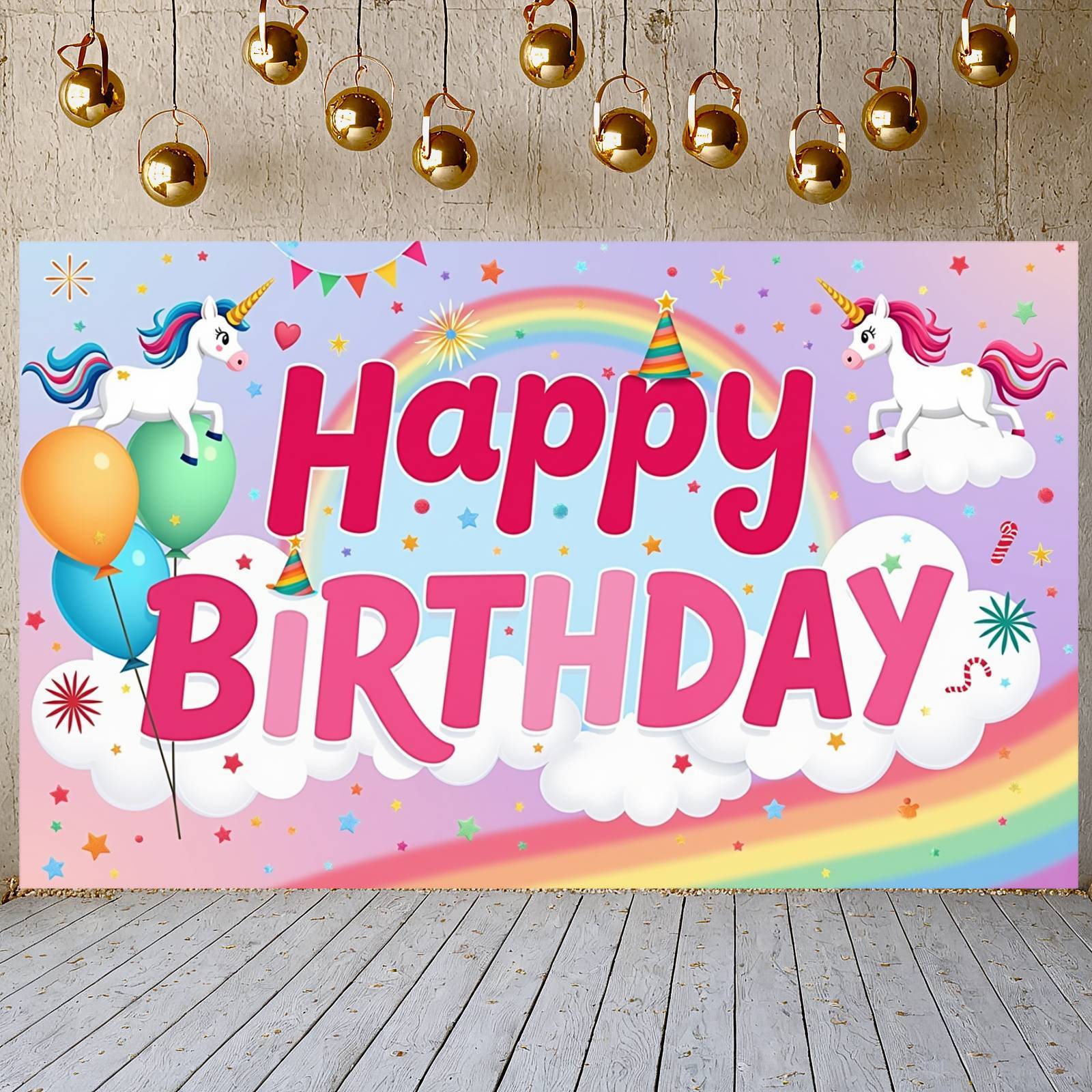 Personalised Unicorn Birthday Banner For Girls - Any Name Or Photo, Multi-Colour