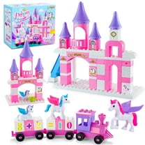 Unicorn Theme Classic Building Blocks for Toddlers, Princess Castle Building Bricks Playset with Number Train, Creative Educational Buildable Toys for Girls and Boys Ages 3 4 5 6-12