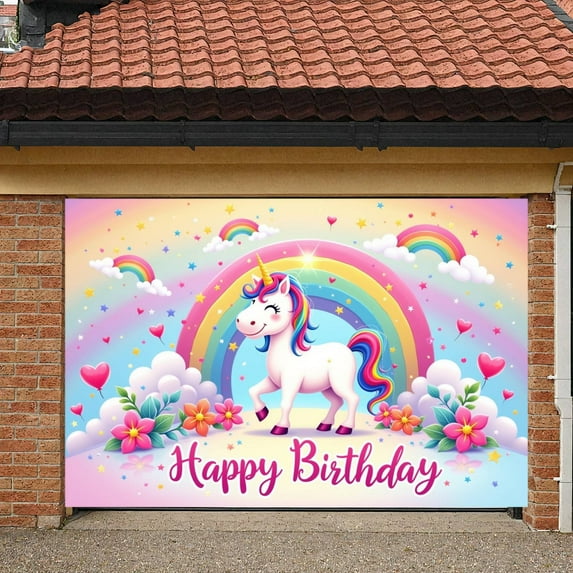 Unicorn Theme Unicorn Birthday Banner Rainbow Design Magical Birthday Backdrop Colorful Heart-shaped Fairy Tale Party Background for Birthday Party Kids Party Girls' Celebration