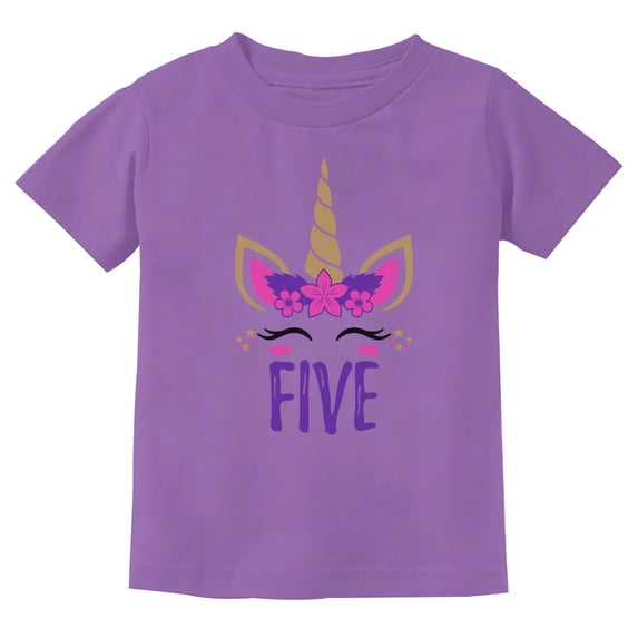 Unicorn Themed 5th Birthday T-Shirt for Girls: Fun & Comfy - Perfect Gift for Unicorn Loving Five Year Old X-Small Violet