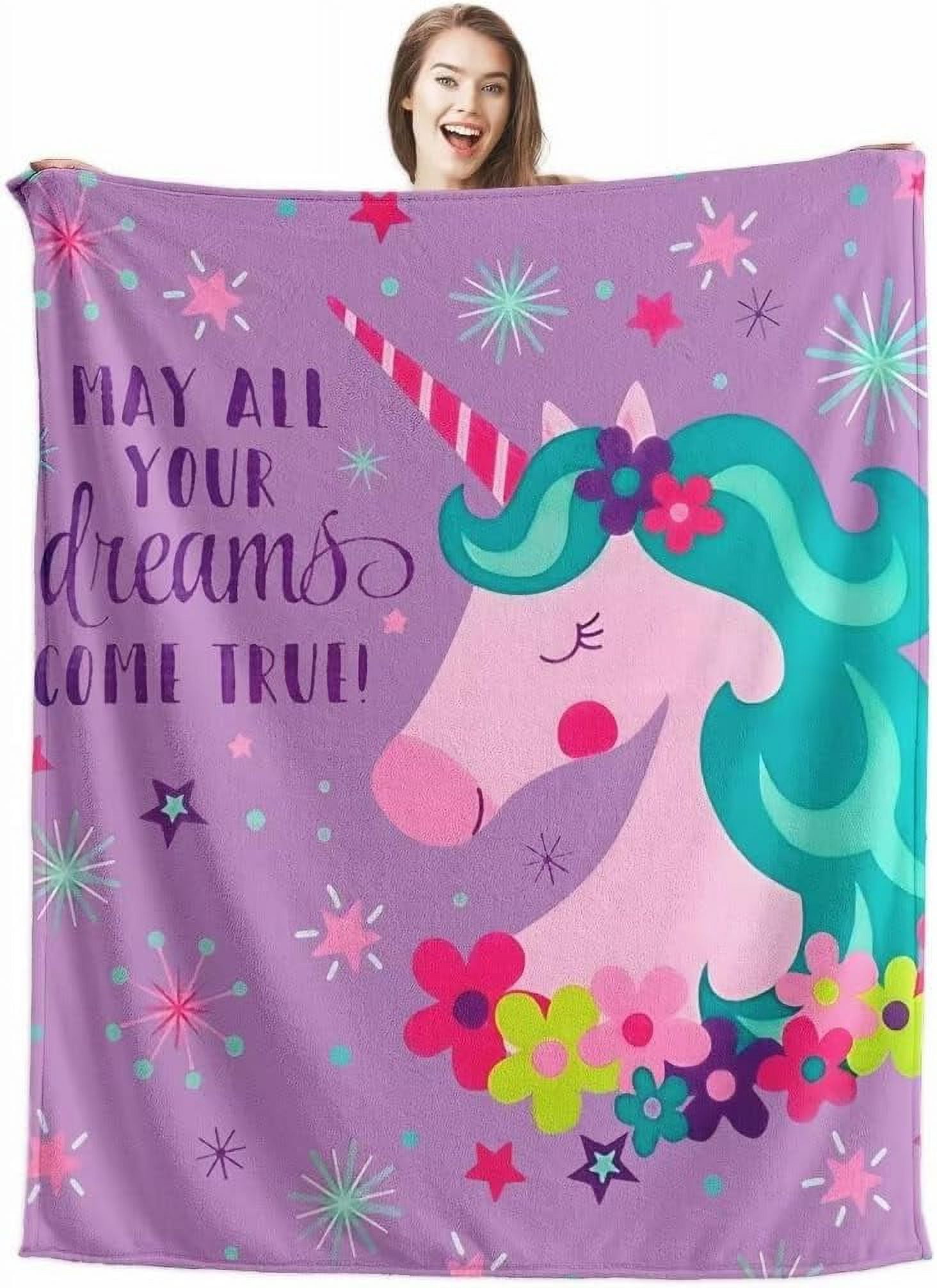 Unicorn Throw Blanket for Kids Girls Teens Purple Soft Fuzzy Flannel