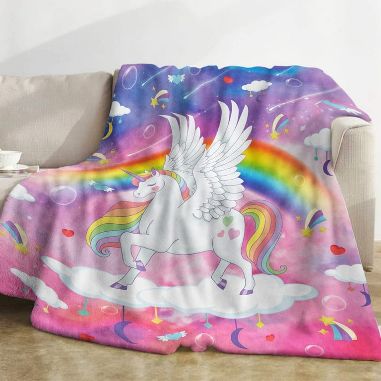 Unicorn Throw Blankets for Girls, Unicorn Rainbow Fleece Blanket