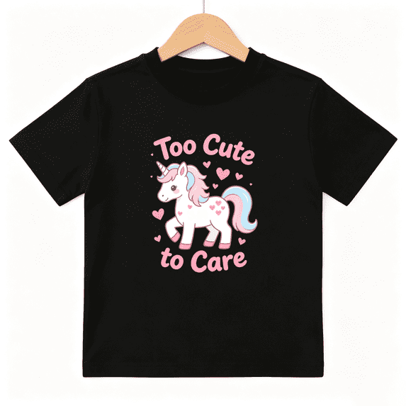 Unicorn Too Cute To Care Girls Graphic Tee, Sweet Magic 100% Cotton Kids Short Sleeve T-Shirt 4-13Y