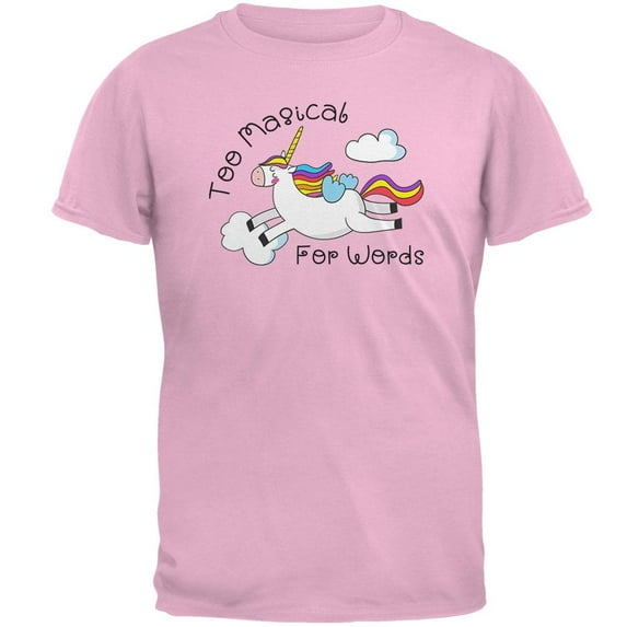Unicorn Too Magical for Words Mens T Shirt Light Pink MD