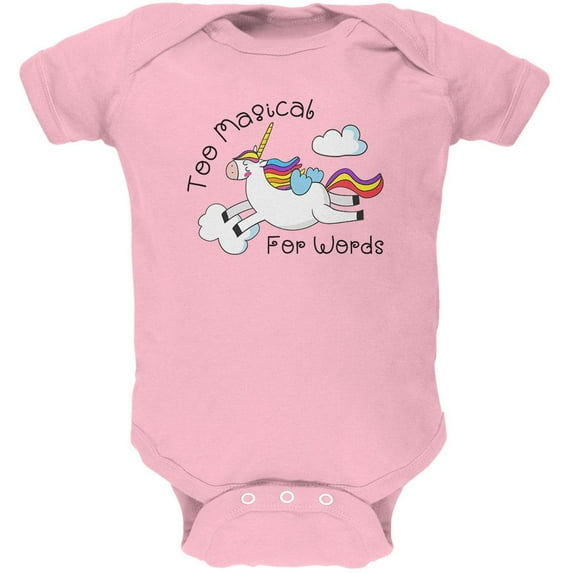 Unicorn Too Magical for Words Soft Baby One Piece Light Pink 12-18 M