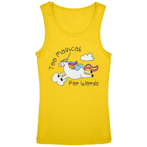 Unicorn Too Magical for Words Youth Girls Tank Top Yellow YLG