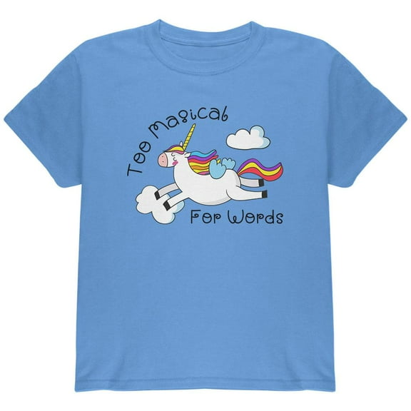 Unicorn Too Magical for Words Youth T Shirt Carolina Blue YSM