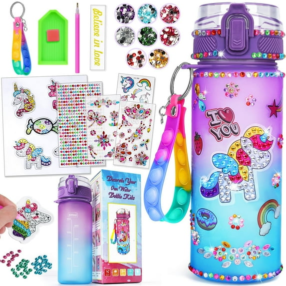 Unicorn Toys for Girls Age 5 6 7 8 9, Kids Water Bottle Girls Gifts 8-12 Years Old Arts and Crafts for Kids 6-8 8-10 10-12 Diamond Art for Teen Girl Gifts Kids Crafts Supplies Stickers Girl Toys
