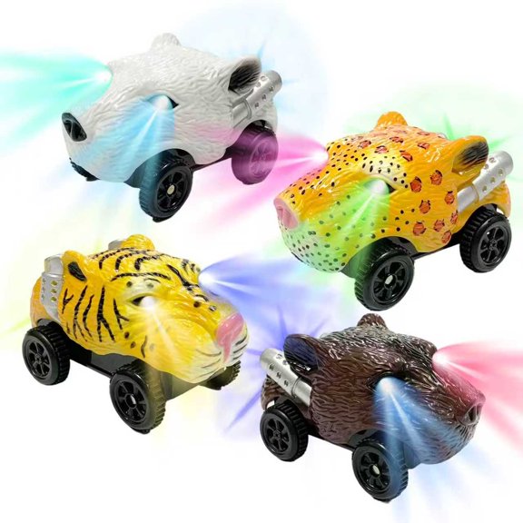 Unicorn Tracks Cars Replacement, Glow in The Dark Toy Cars 4pack with 3 Flashing LED Lights