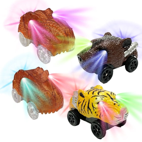 Unicorn Tracks Cars Replacement, Glow in The Dark Toy Cars , 4pack with 3 Flashing LED Lights