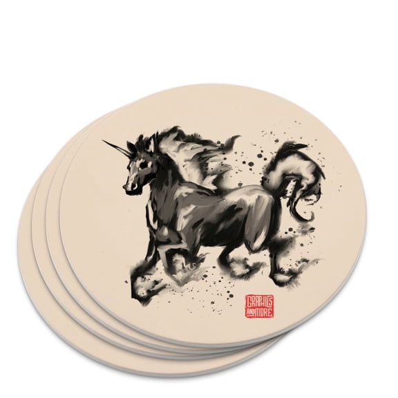 Unicorn Traditional Chinese Ink Painting Novelty Coaster Set