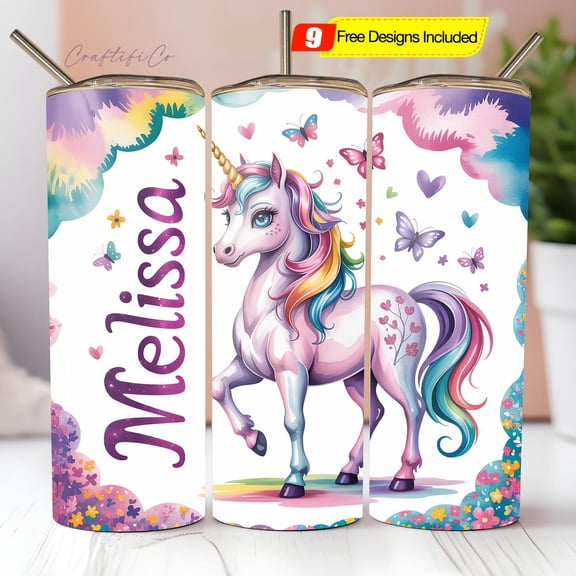 Unicorn Tumbler Add Your Own Name 20 oz Tumbler Seamless Sublimation Instant